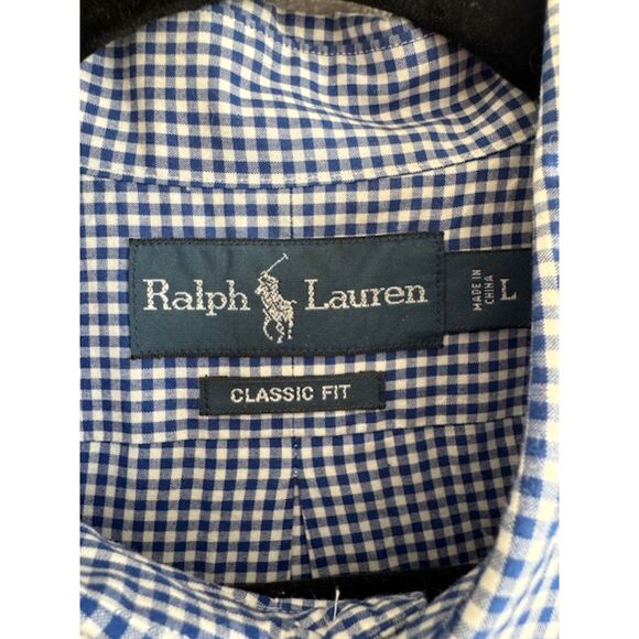 Ralph Lauren Men's SZ L Blue & White Check SS Button Down Shirt Red RL Logo NWOT - Picture 5 of 9